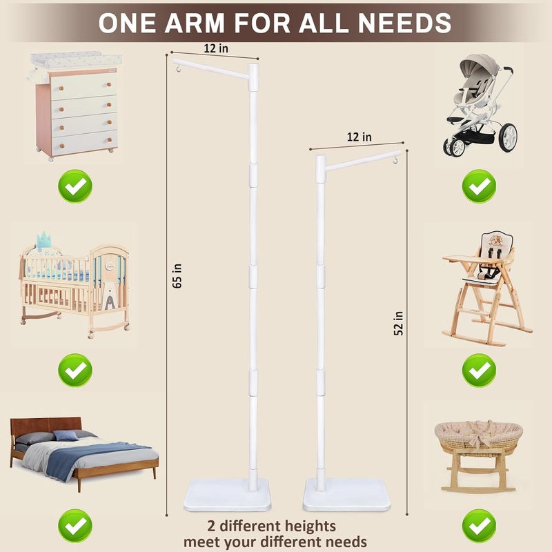 EBINGMIMA White Floor-Standing Crib Mobile Arm - 65" Baby Mobile Stand for Crib - Mobile Arm for Crib - 100% Beech Wood - Adjustable Mobile Hanger with Anti-Tip Base - Easy Assembly - Modern Nursery Decor - Image 2